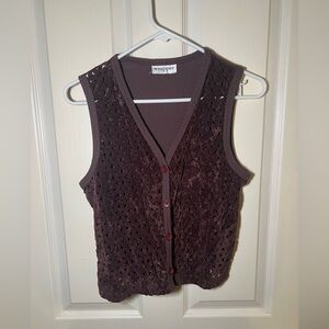 Wrapper Brown Laser Cut Faux Suede Button Front Vest Boho Western Y2K
